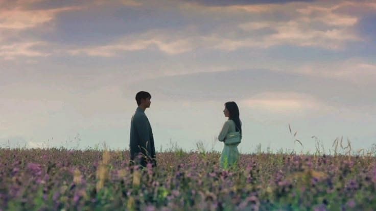 Queen Of Tears dizisinde Kim Soo-Hyun ve Kim Ji-Won çiçek tarlasında konuşuyorlar
